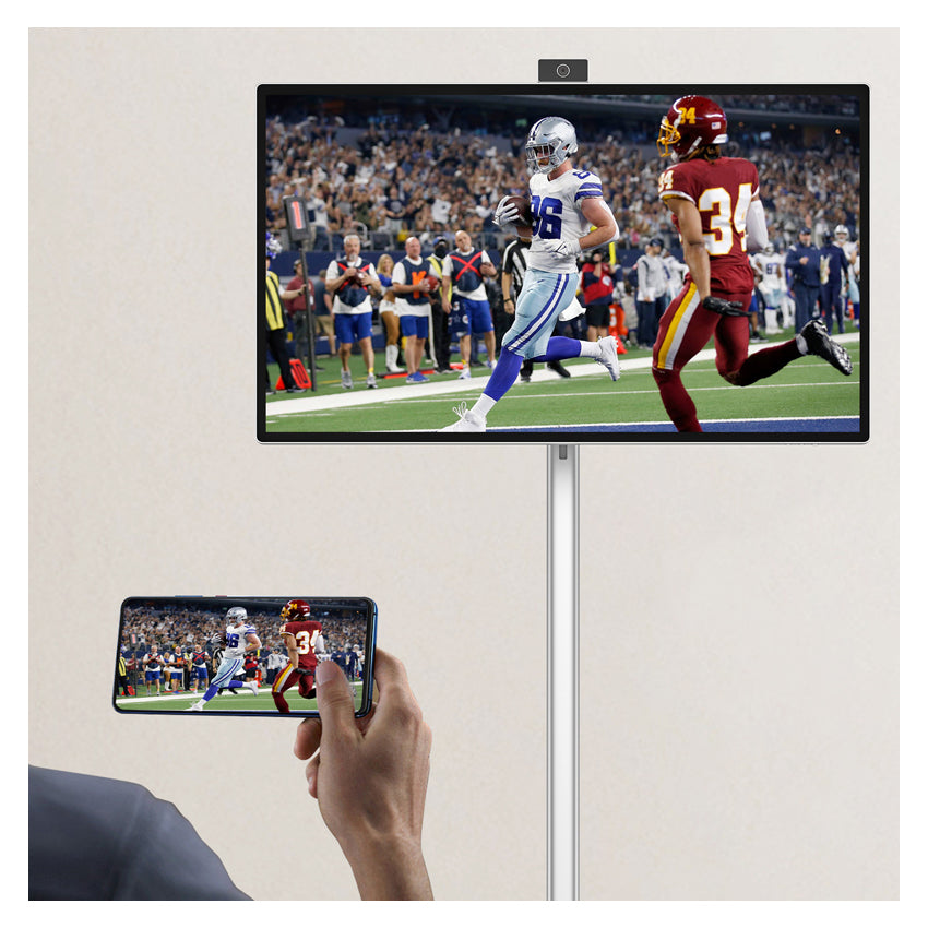 Person streaming a football game from smartphone to LC-M32S4K NEXT2U 31.5" 4K mobile smart monitor