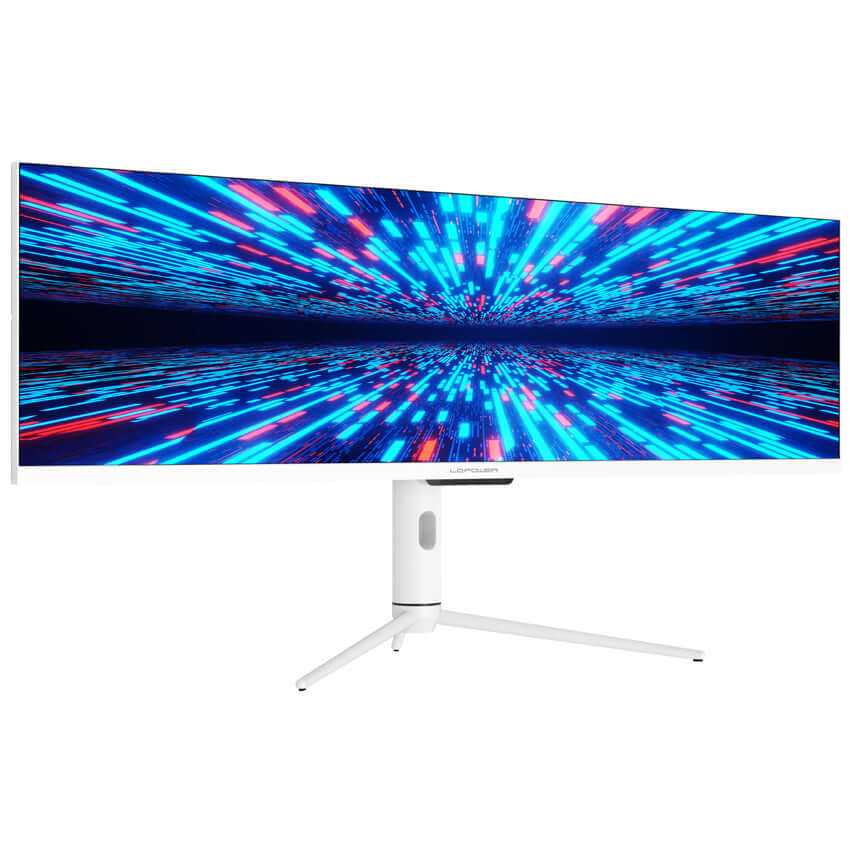 LC-M44-DFHD-120 43.8" ultrawide gaming monitor with dual Full HD resolution of 3840 x 1080 pixels showing vibrant, colorful display.