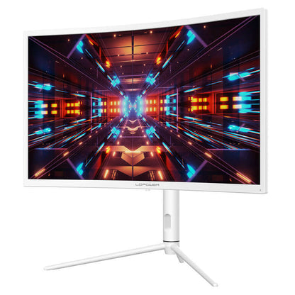 gaming Monitor LC-M27-QHD-240-C-K with vibrant display on white curved screen, offering superior QHD resolution and sharp visuals for gaming and design