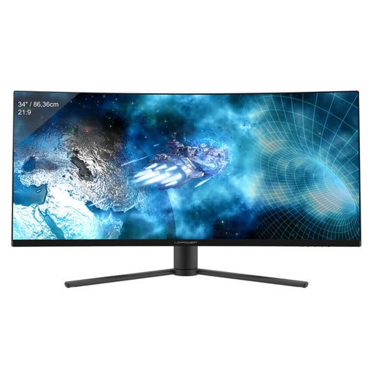 LC-M34-UWQHD-144-C-V2 34" ultra-wide curved monitor showcasing vivid display with deep blacks and accurate colors for gaming and entertainment.